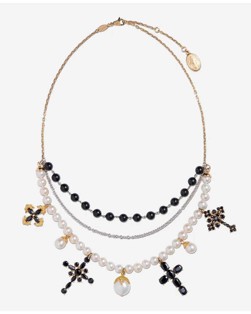 Dolce & Gabbana Family Necklace In Yellow And White Gold Black Sapphires - Donna Collane Oro Metallo Oro