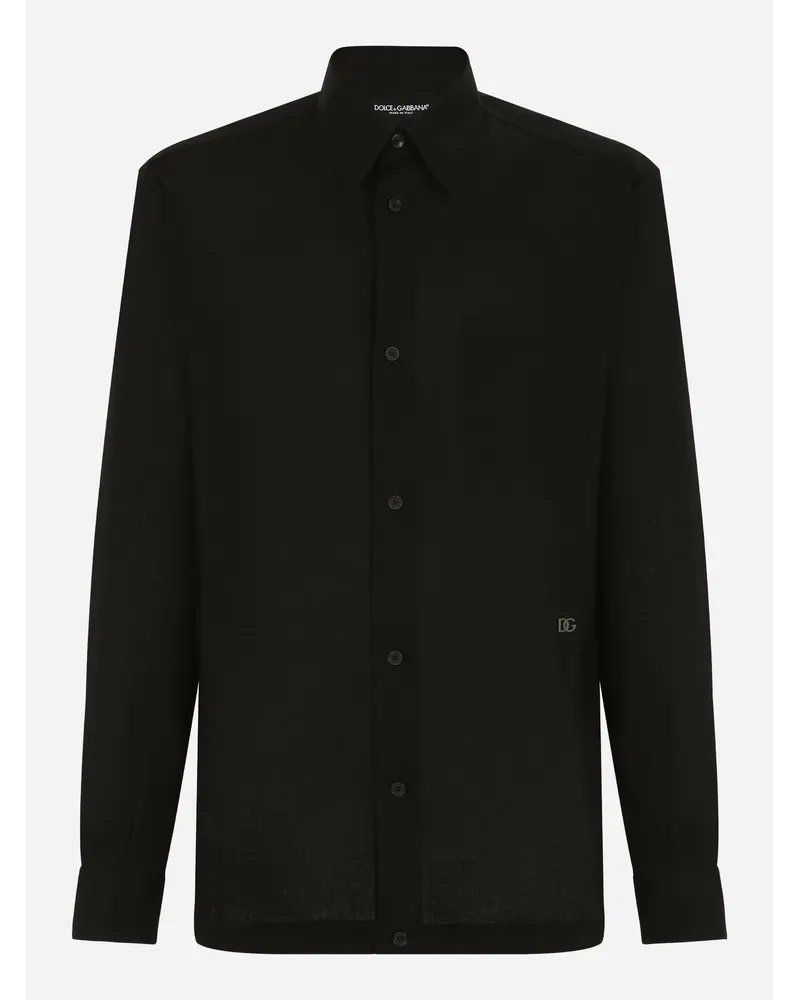 Dolce & Gabbana Camicia Hawaii Lino Con Dg Hardware - Uomo Camicie Nero Lino Nero