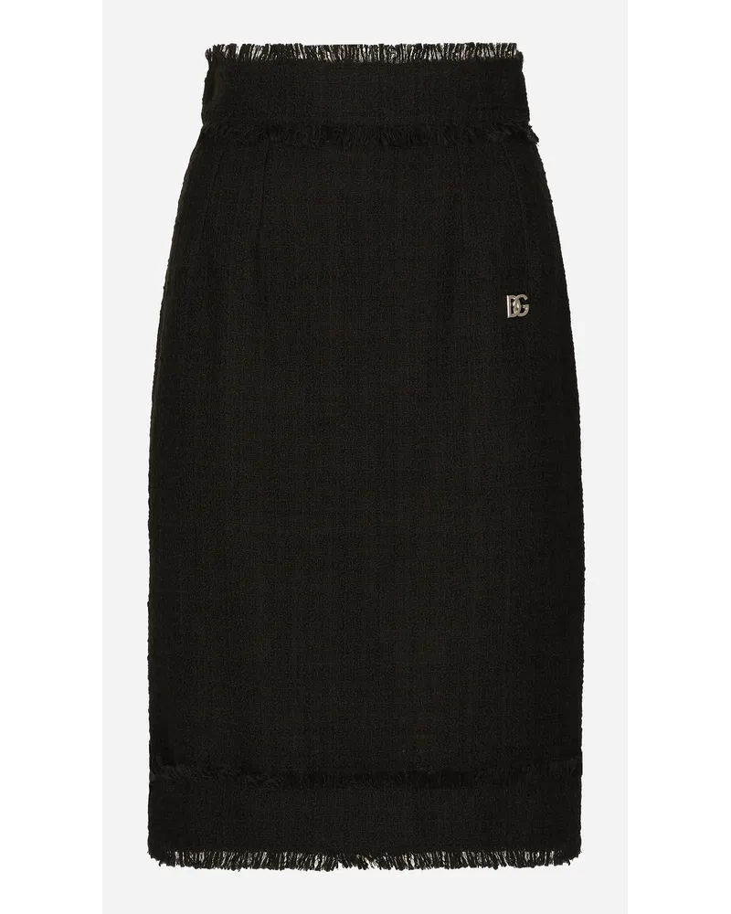 Dolce & Gabbana Gonna Midi In Tweed Con Logo Dg - Donna Gonne Nero Nero