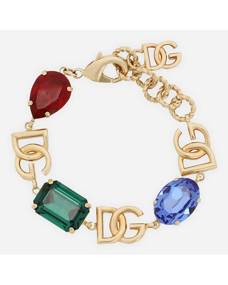 Dolce & Gabbana Bracciale Con Logo Dg E Strass Multicolor - Donna Bijoux Multicolore Metallo Multicolor