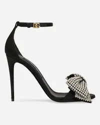 Dolce & Gabbana Sandalo In Raso Con Ricamo Strass - Donna Sandali E Zeppe Multicolore Nero