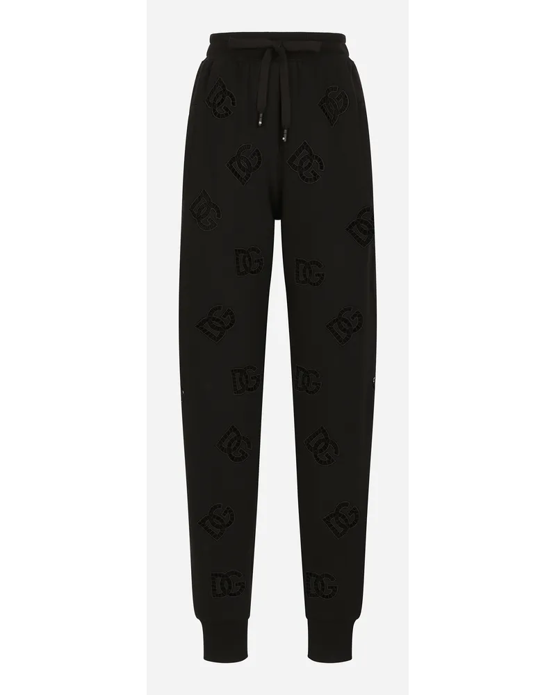 Dolce & Gabbana Pantaloni Jogging In Jersey Con Ricamo Cut Out Logo Dg - Donna Pantaloni E Shorts Nero Nero