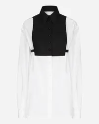 Dolce & Gabbana Camicia Di Cotone Con Plastron A Contrasto - Donna Camicie E Top Bianco Cotone Bianco