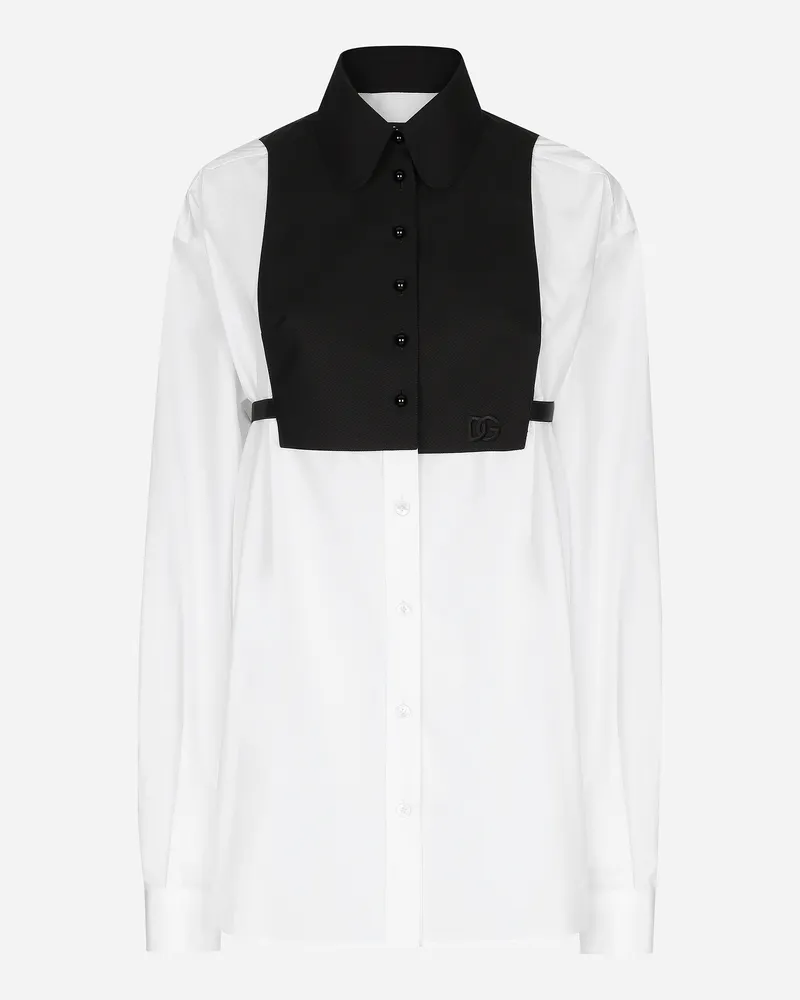 Dolce & Gabbana Camicia Di Cotone Con Plastron A Contrasto - Donna Camicie E Top Bianco Cotone Bianco