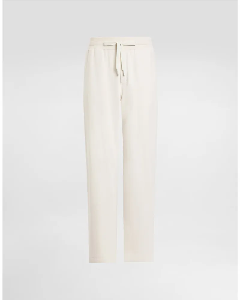 Dolce & Gabbana Pantalone Jogging In Jersey Stretch Con Ricamo - Uomo Pantaloni E Shorts Panna Panna