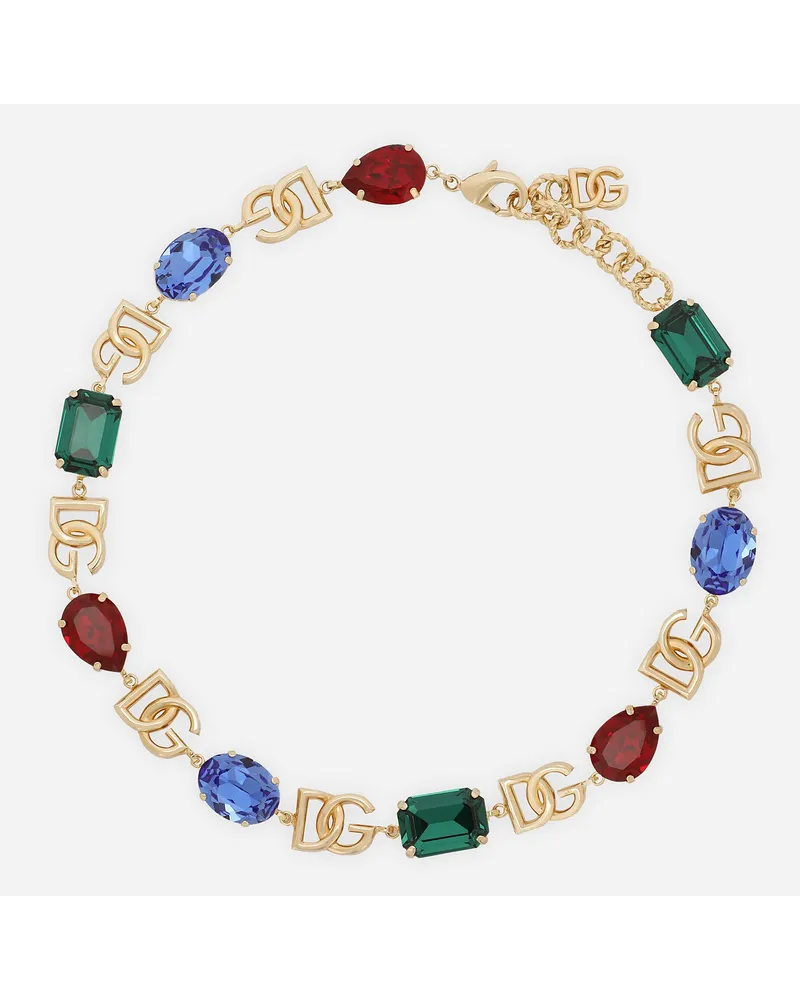 Dolce & Gabbana Necklace With Dg Logo And Multi-colored Crystals - Donna Bijoux Multicolore Metallo Multicolor