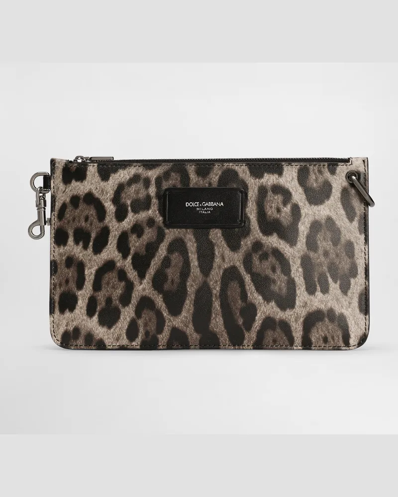 Dolce & Gabbana Necessaire In Pelle Di Vitello - Uomo Portadocumenti E Clutch Stampa Animalier Leo