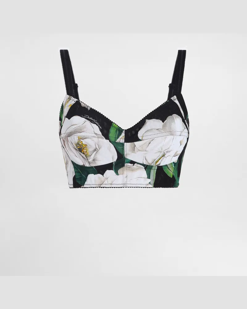 Dolce & Gabbana Top Bralette In Elastico Stampa Gardenia - Donna Camicie E Top Stampa Stampa