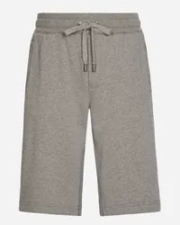 Dolce & Gabbana Bermuda Jogging In Jersey Con Placca Logata - Uomo Pantaloni E Shorts Grigio Cotone Melange