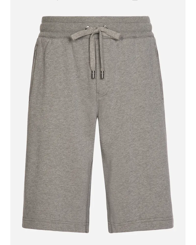 Dolce & Gabbana Bermuda Jogging In Jersey Con Placca Logata - Uomo Pantaloni E Shorts Grigio Cotone Melange