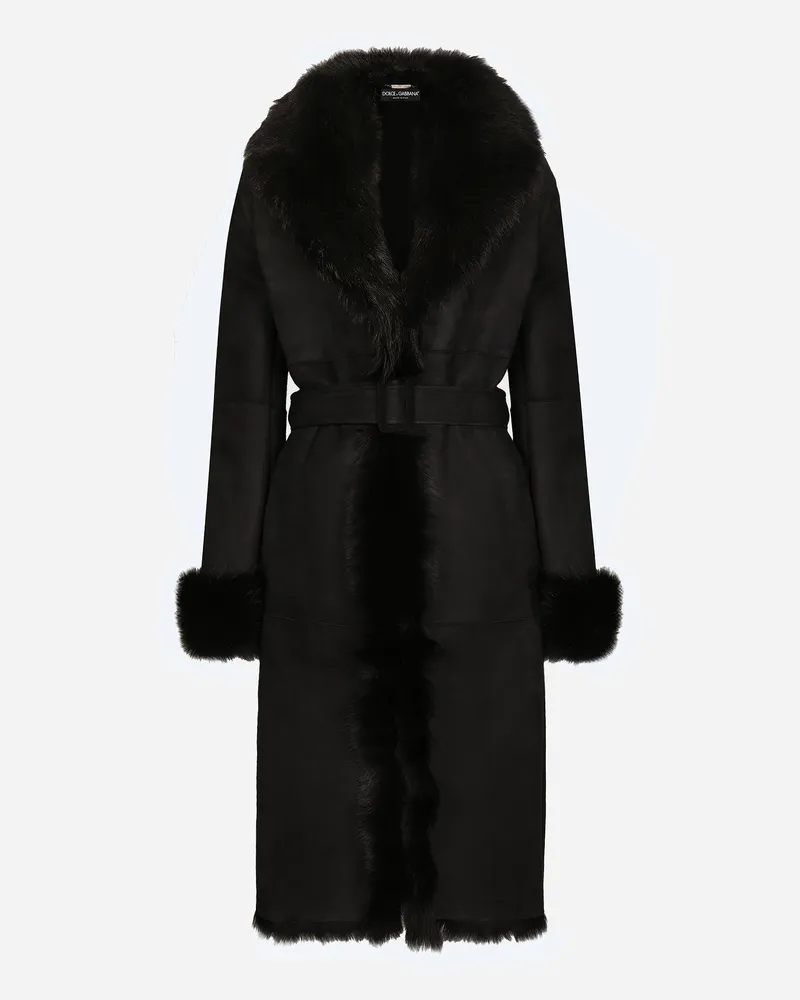 Dolce & Gabbana Cappotto In Montone Di Agnello Rovesciato Con Cintura - Donna Cappotti E Giubbotti Nero Nero