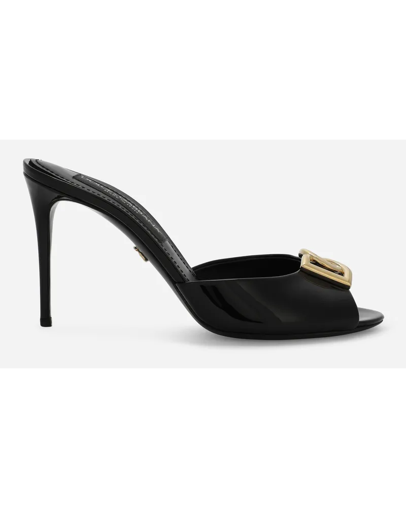 Dolce & Gabbana Mule In Vernice Con Logo Dg - Donna Slide E Mule Nero Pelle Nero