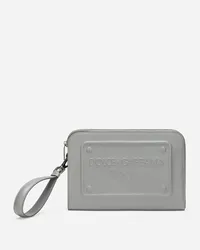 Dolce & Gabbana Pouch Piccola In Pelle Di Vitello - Uomo Portadocumenti E Clutch Grigio Pelle Grafite