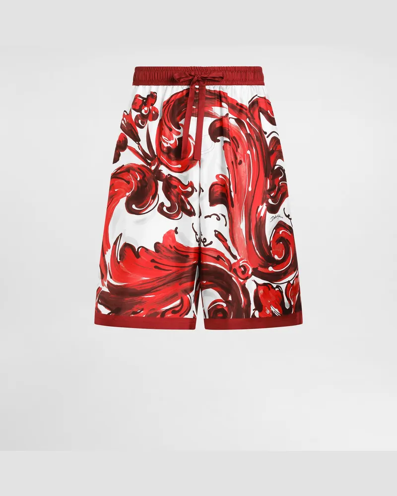 Dolce & Gabbana Bermuda Vanity In Twill Di Seta Stampa Maiolica - Uomo Pantaloni E Shorts Multicolore Multicolore