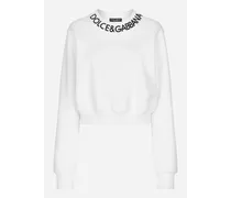 Cropped Jersey Sweatshirt With Logo Embroidery On Neck - Donna T-shirts E Felpe Bianco Cotone