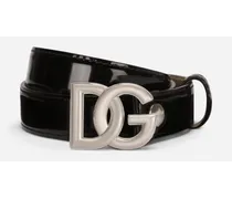 Shiny Calfskin Belt With Dg Logo - Donna Cinture Nero Pelle