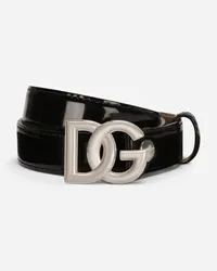 Dolce & Gabbana Shiny Calfskin Belt With Dg Logo - Donna Cinture Nero Pelle Nero