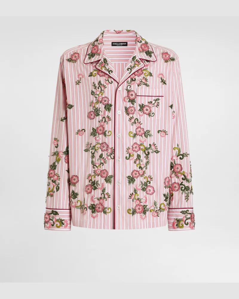 Dolce & Gabbana Camicia Vanity In Cotone E Seta Con Ricamo - Uomo Camicie Multicolore Variante