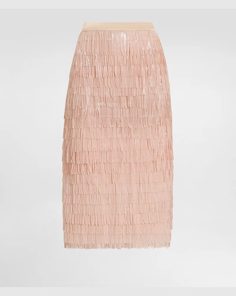 Dolce & Gabbana Gonna Midi Ricamo Frange In Paillettes - Donna Gonne Rosa Rosa