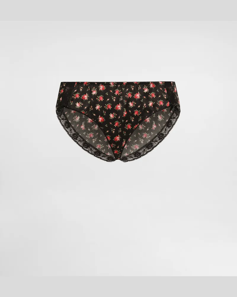 Dolce & Gabbana Slip In Raso E Pizzo Stampa Roselline - Donna Intimo Multicolore Multicolore
