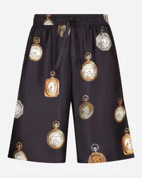 Dolce & Gabbana Bermuda Jogging In Seta Stampa Orologi - Uomo Pantaloni E Shorts Stampa Stampa