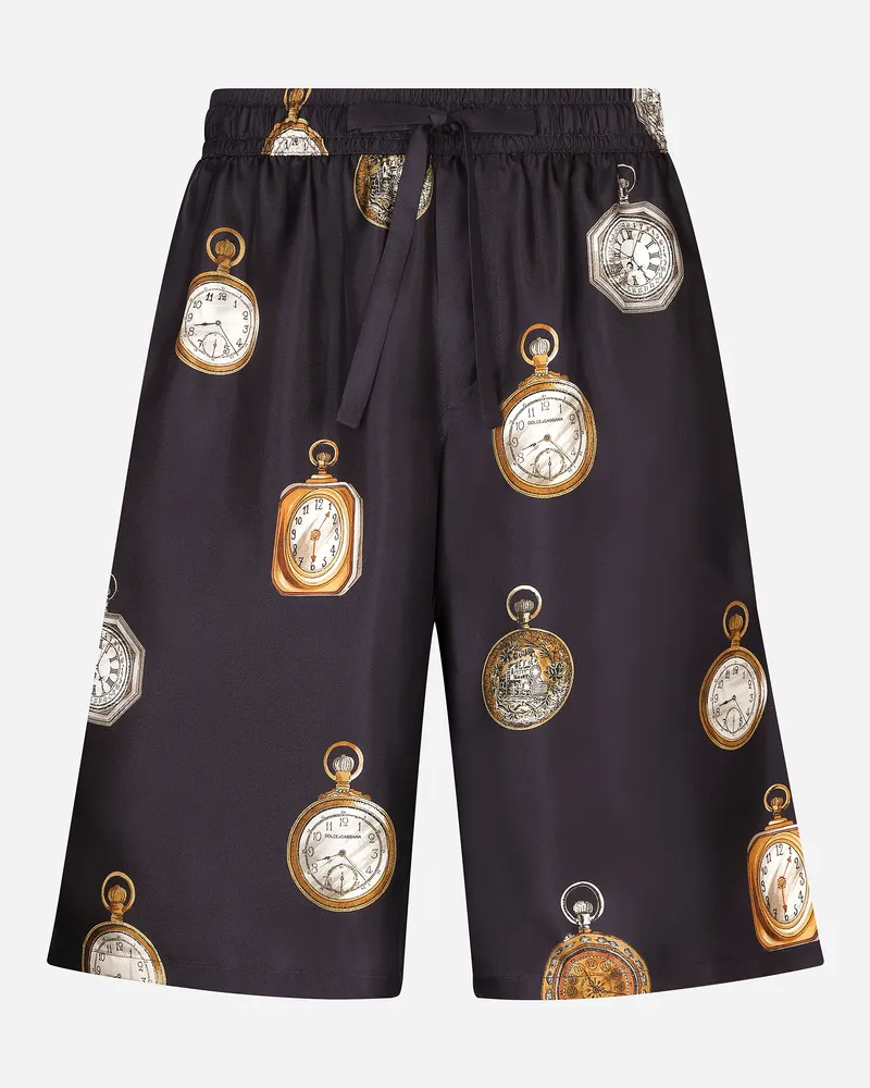 Dolce & Gabbana Bermuda Jogging In Seta Stampa Orologi - Uomo Pantaloni E Shorts Stampa Stampa