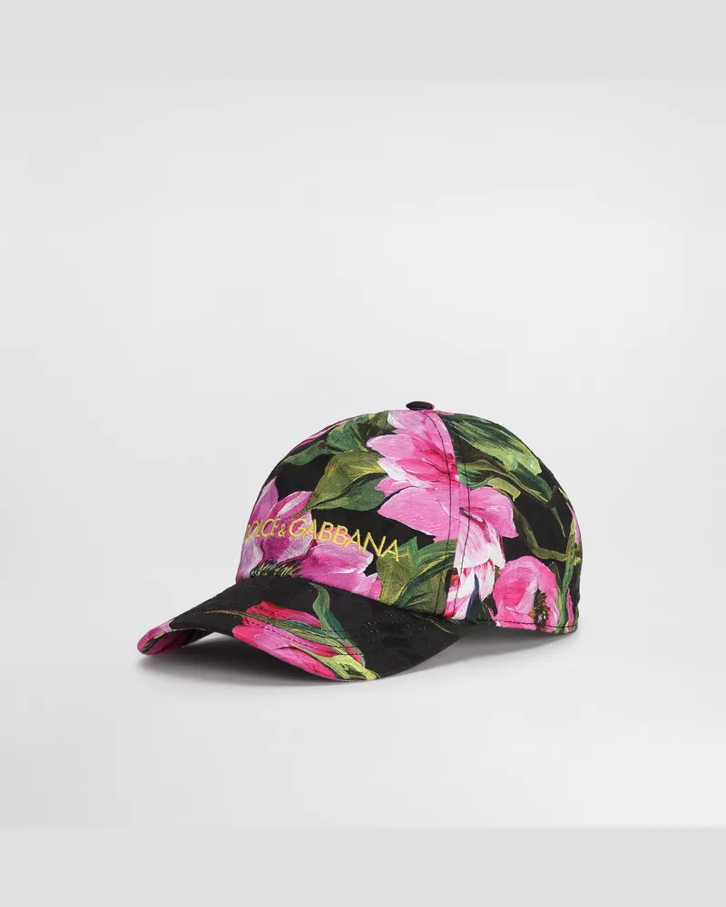 Dolce & Gabbana Cappello Baseball In Jacquard Cotone Stampa Peonie Con Ricamo Logo - Donna Cappelli E Guanti Stampa Stampa