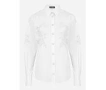 Poplin Shirt With Lace Openwork - Donna Camicie E Top Bianco Cotone