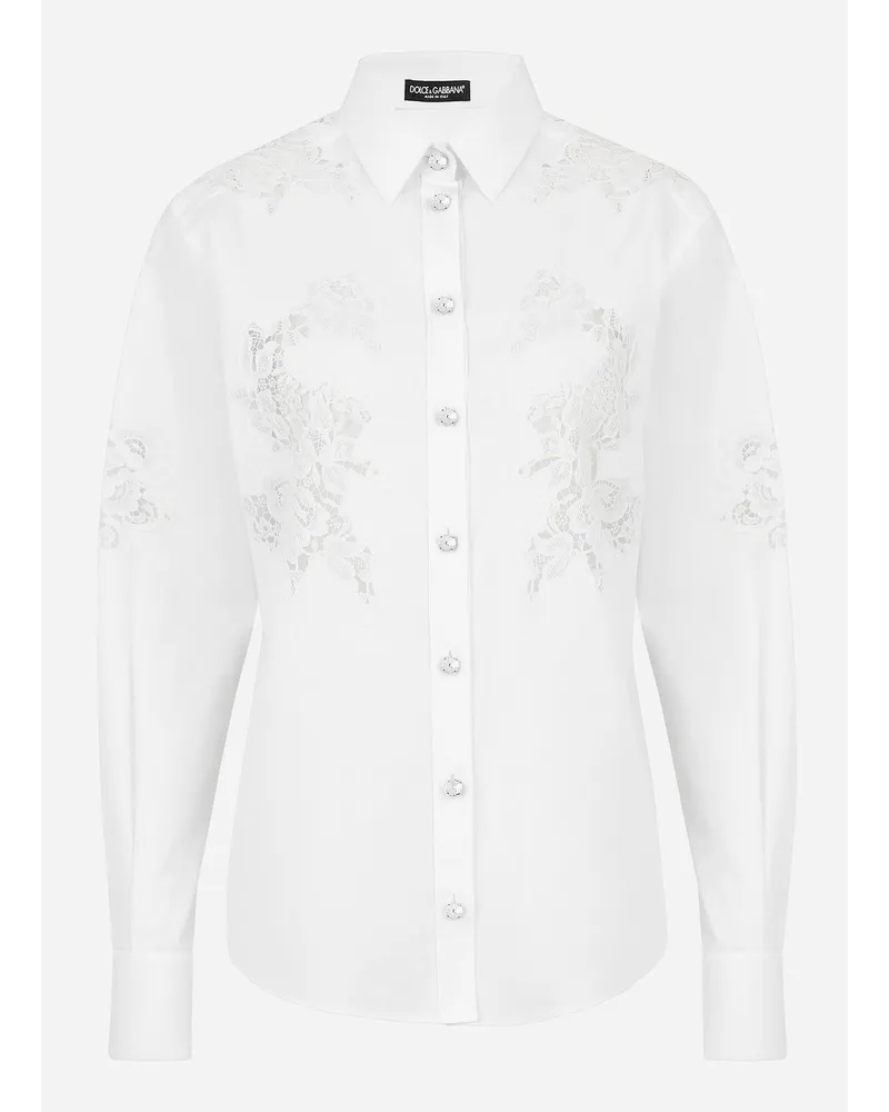 Dolce & Gabbana Poplin Shirt With Lace Openwork - Donna Camicie E Top Bianco Cotone Bianco