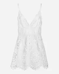 Dolce & Gabbana Mini Abito Con Spalline In Cotone Con Ricamo Cut Out - Donna Abiti Bianco Bianco