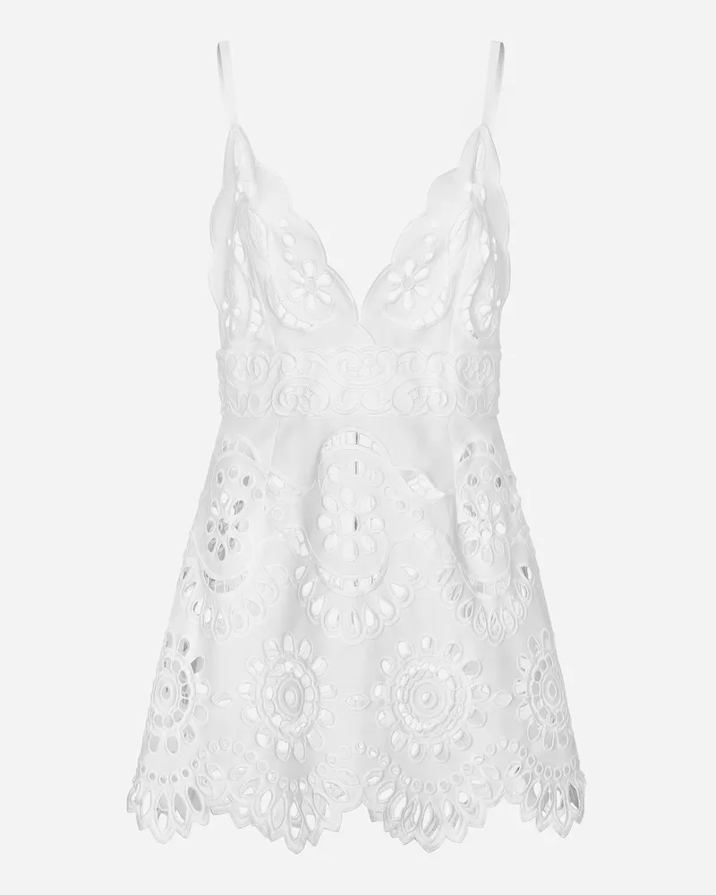 Dolce & Gabbana Mini Abito Con Spalline In Cotone Con Ricamo Cut Out - Donna Abiti Bianco Bianco