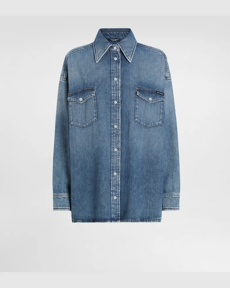 Dolce & Gabbana Camicia Oversize In Denim - Donna Denim Multicolore Variante