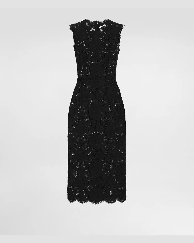 Dolce & Gabbana Abito Longuette In Pizzo Stretch Logato - Donna Abiti Nero Nero