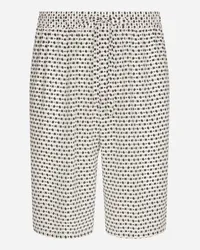 Dolce & Gabbana Bermuda Jogging Crêpe De Chine Stampa Logo Dg - Uomo Pantaloni E Shorts Bianco Seta Dg