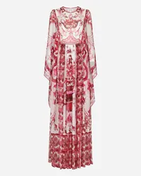 Dolce & Gabbana Abito Lungo In Chiffon Stampa Maiolica - Donna Abiti Fucsia Seta Tris