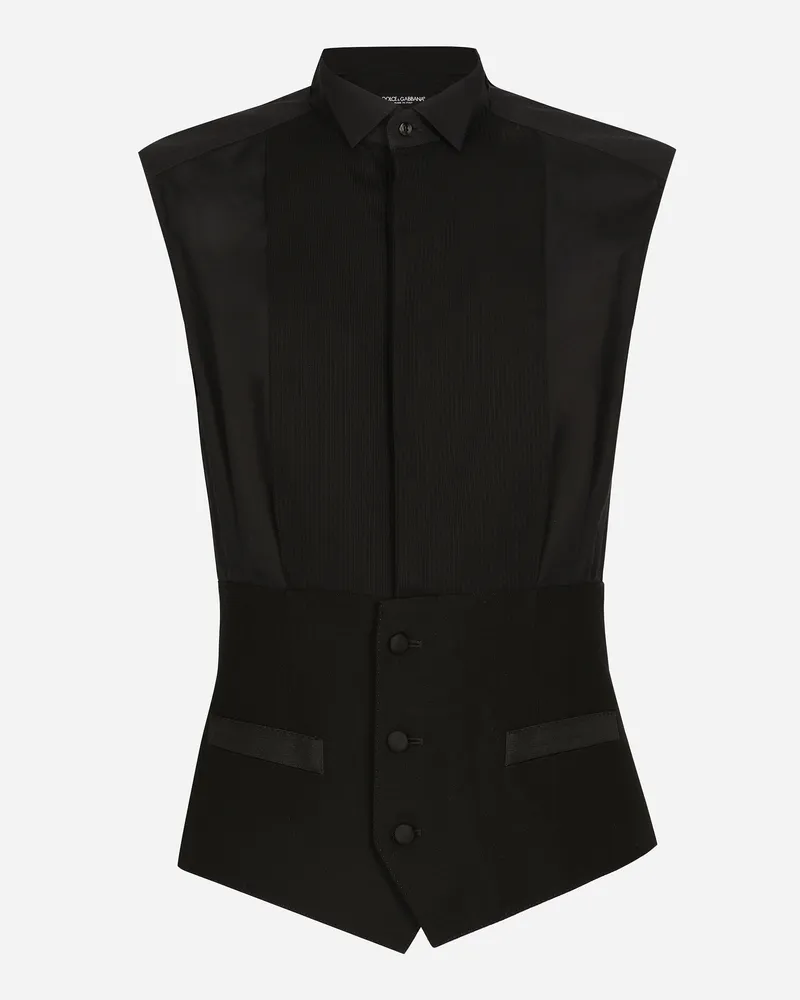 Dolce & Gabbana Camicia Tuxedo Smanicata In Cotone - Uomo Camicie Nero Nero