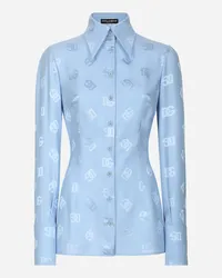 Dolce & Gabbana Camicia In Seta Jacquard Logo Dg Allover - Donna Camicie E Top Azzurro Azzurro