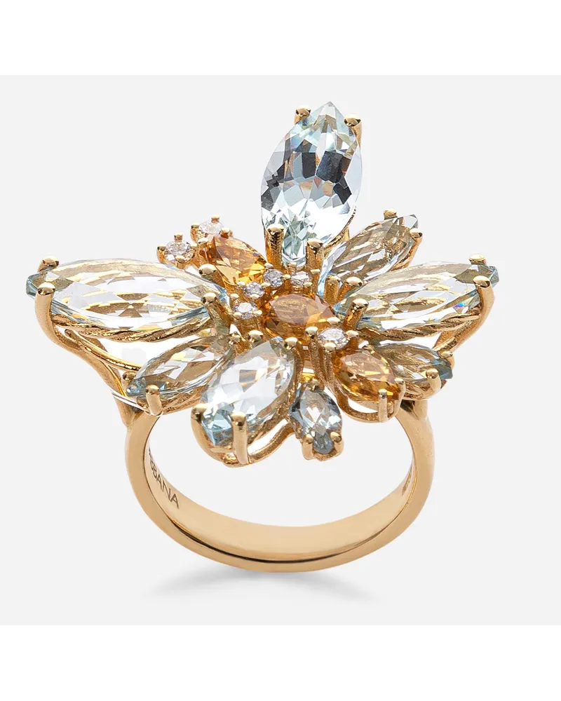 Dolce & Gabbana Anello Butterfly Oro Giallo 18 Carati, Acquemarine, Citrini E Diamanti - Donna Anelli Oro Oro