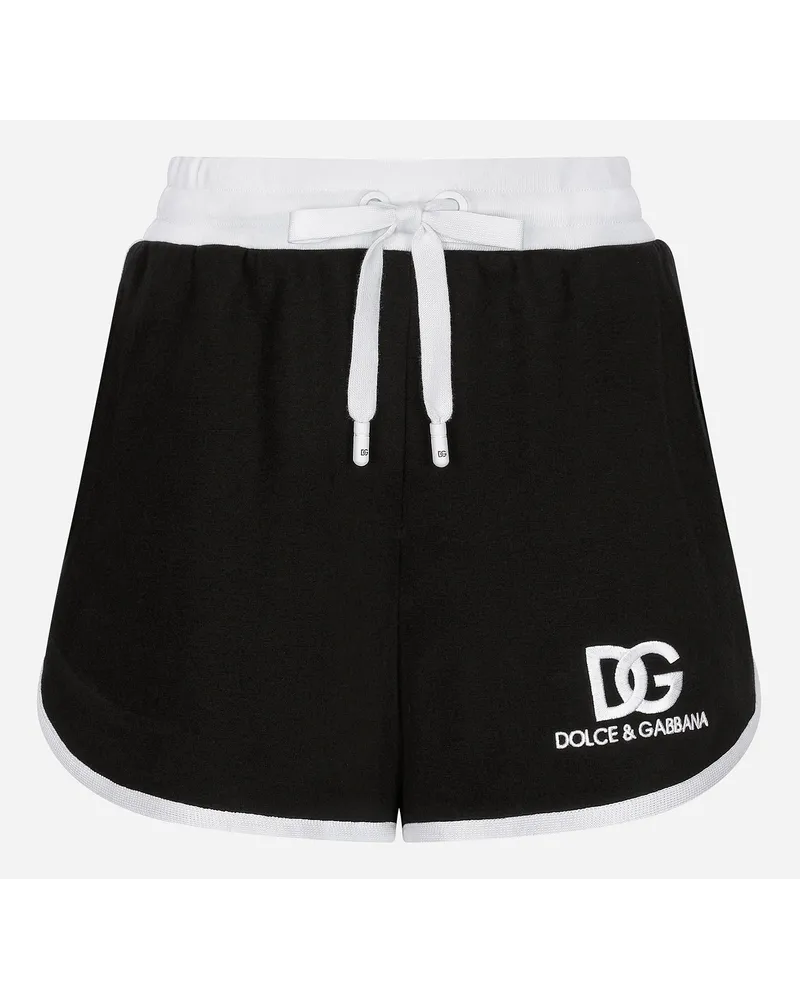 Dolce & Gabbana Shorts In Jersey Con Ricamo Logo Dg - Donna Pantaloni E Shorts Nero Nero
