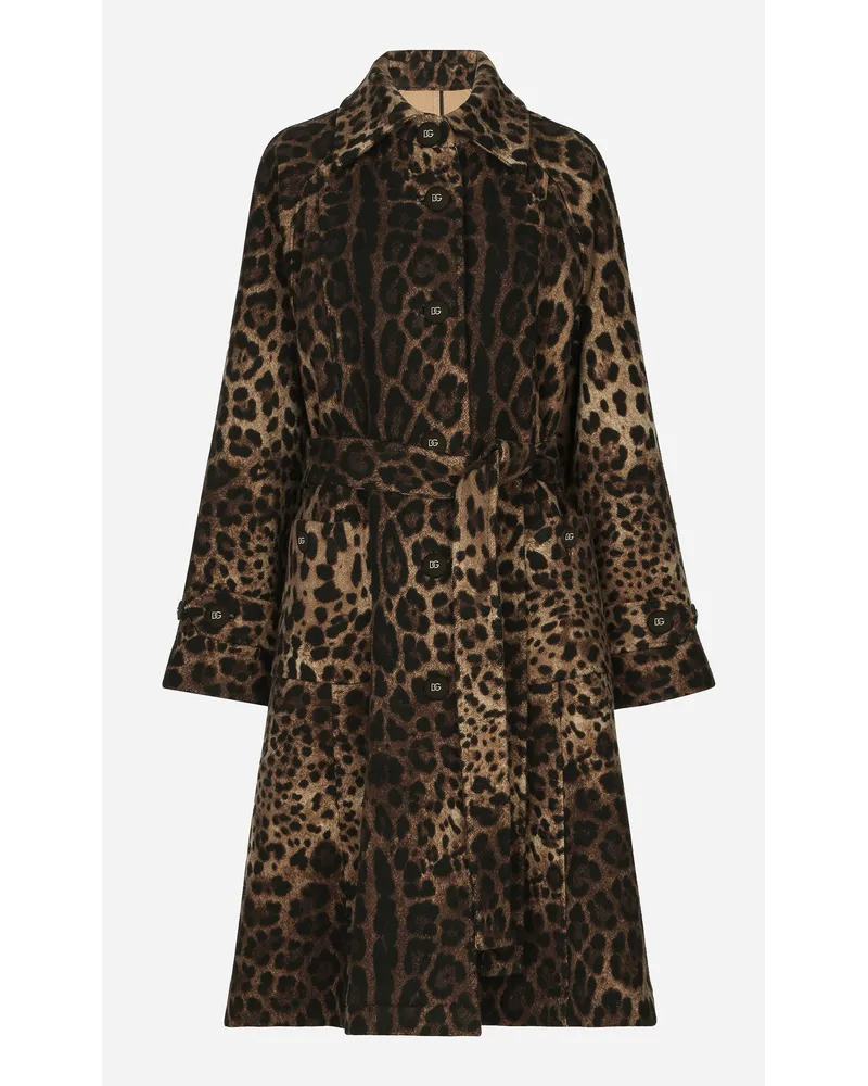 Dolce & Gabbana Cappotto In Lana Stampa Leopardo Con Cintura - Donna Cappotti E Giubbotti Stampa Animalier Lana Leo