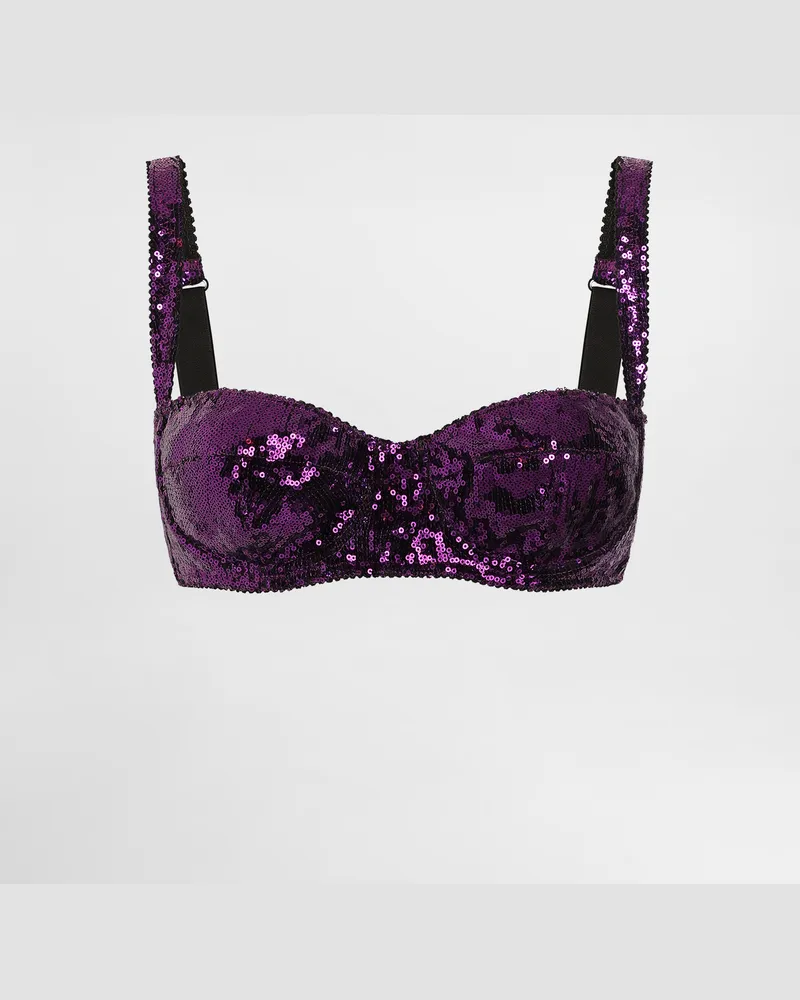Dolce & Gabbana Reggiseno A Balconcino Ricamato In Micro Paillettes - Donna Intimo Fucsia Fucsia