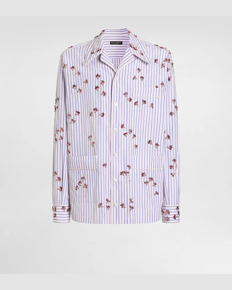 Dolce & Gabbana Camicia Vanity In Cotone E Seta Con Ricamo - Uomo Camicie Multicolore Variante