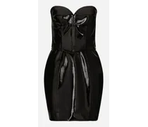 Short Corset-style Patent Leather Dress - Donna Abiti Nero Vernice