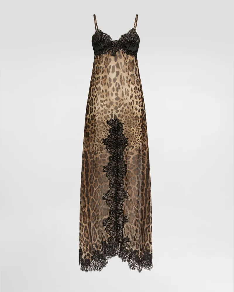 Dolce & Gabbana Abito Sottoveste In Chiffon Stampa Leo - Donna Abiti Stampa Animalier Leo