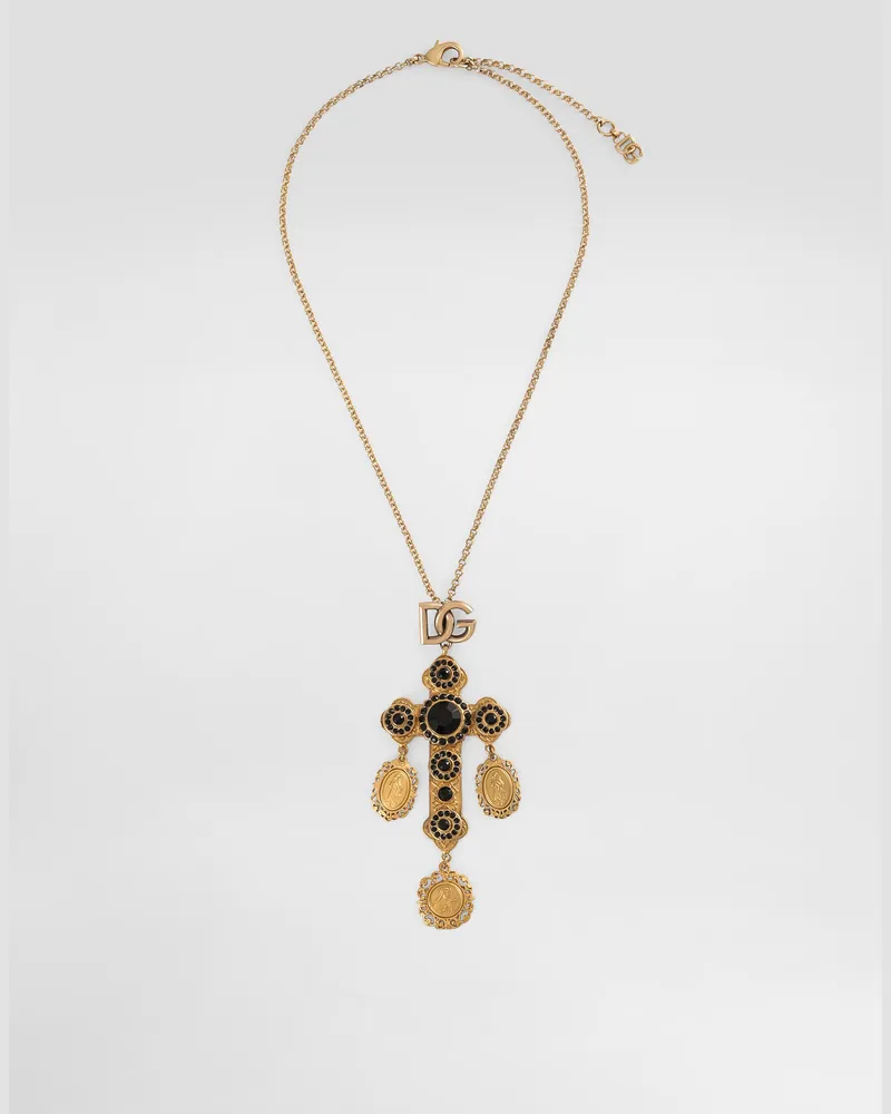 Dolce & Gabbana Collana Corta A Catena Sottile Con Croce Pendente - Donna Bijoux Oro Metallo Oro