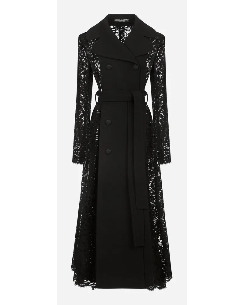 Dolce & Gabbana Cappotto Doppiopetto In Crêpe E Pizzo Con Cintura - Donna Cappotti E Giubbotti Nero Nero
