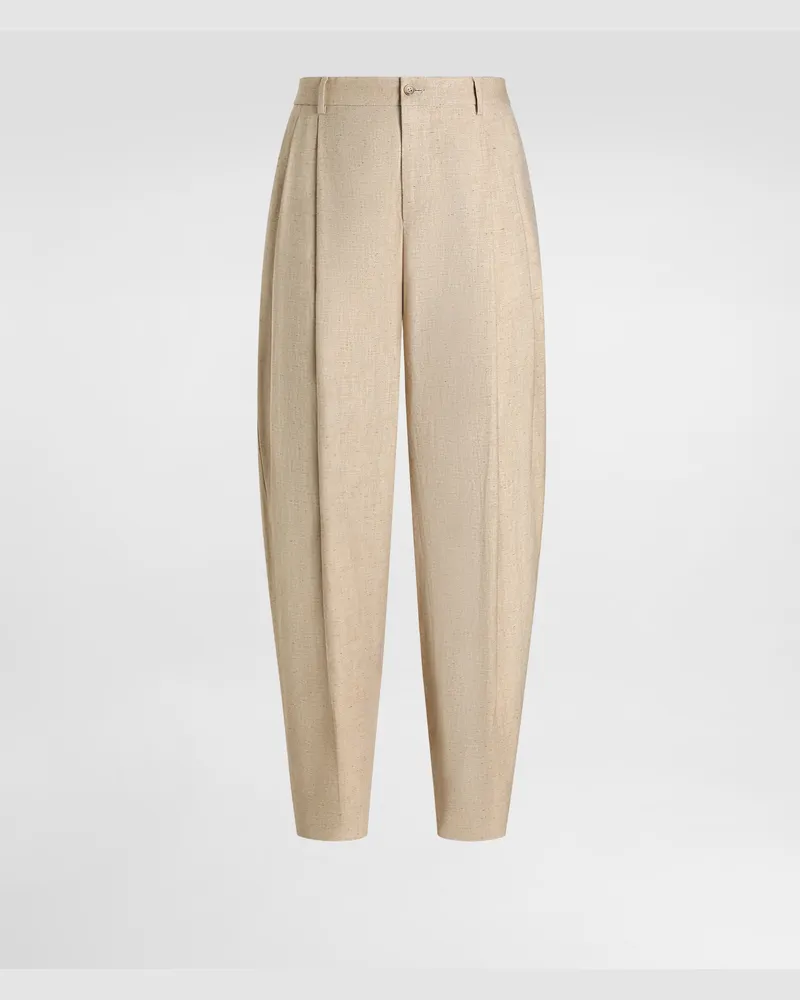 Dolce & Gabbana Pantaloni In Canapa E Seta Effetto Tweed - Uomo Collection Beige Melange
