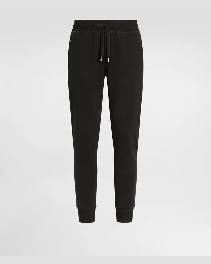 Dolce & Gabbana Pantalone Jogging In Jersey Con Placca Logata - Uomo Pantaloni E Shorts Nero Cotone Nero