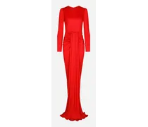 Long Organzine Dress With Draping - Donna Abiti Rosso