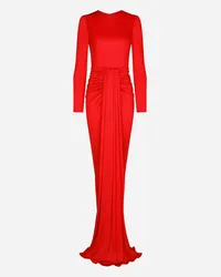 Dolce & Gabbana Long Organzine Dress With Draping - Donna Abiti Rosso Rosso